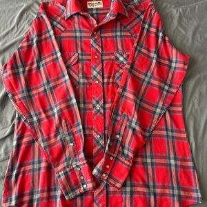 Stagecoach Men’s Large Red White and Blue Western Plaid Men's Shirt